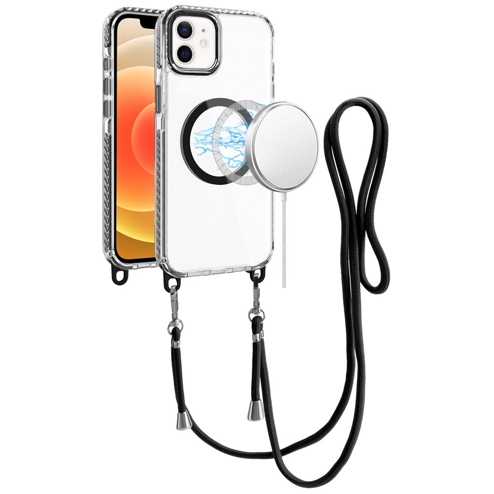 For Samsung Galaxy S25+ /S25 Plus /S24+ Plus Clear Magnetic Frame PC Back Shockproof Protective Case with Detachable Lanyard Strap, Compatible with MagSafe Case Cover