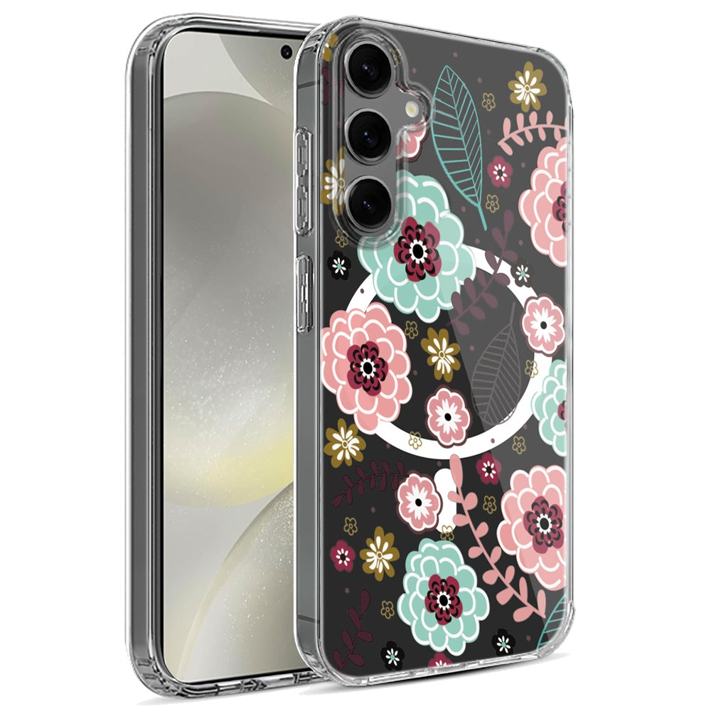 For Samsung Galaxy S25+ /S25 Plus /S24+ Plus Hybrid Flower Design Stylish Fashion Case, MagSafe Compatible, Thick Shockproof Hard PC Case Cover