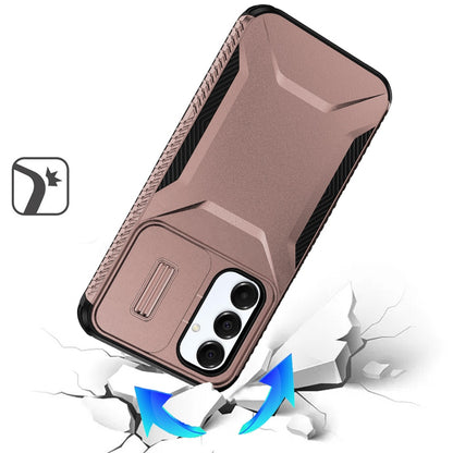 For Samsung Galaxy A17 5G Slim Fit Shockproof Hybrid with Slide Camera Window Covering, Rugged Tpu Silicone Hard PC Bumper Case Cover Teal+Hot Pink