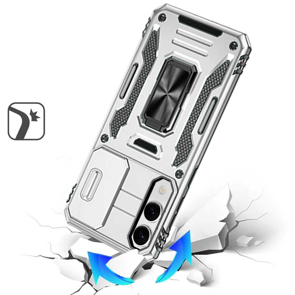 For Samsung Galaxy S25 EDGE Tough Hybrid Case with Movable Camera Window & Metal Ring Stand Shockproof Case Cover