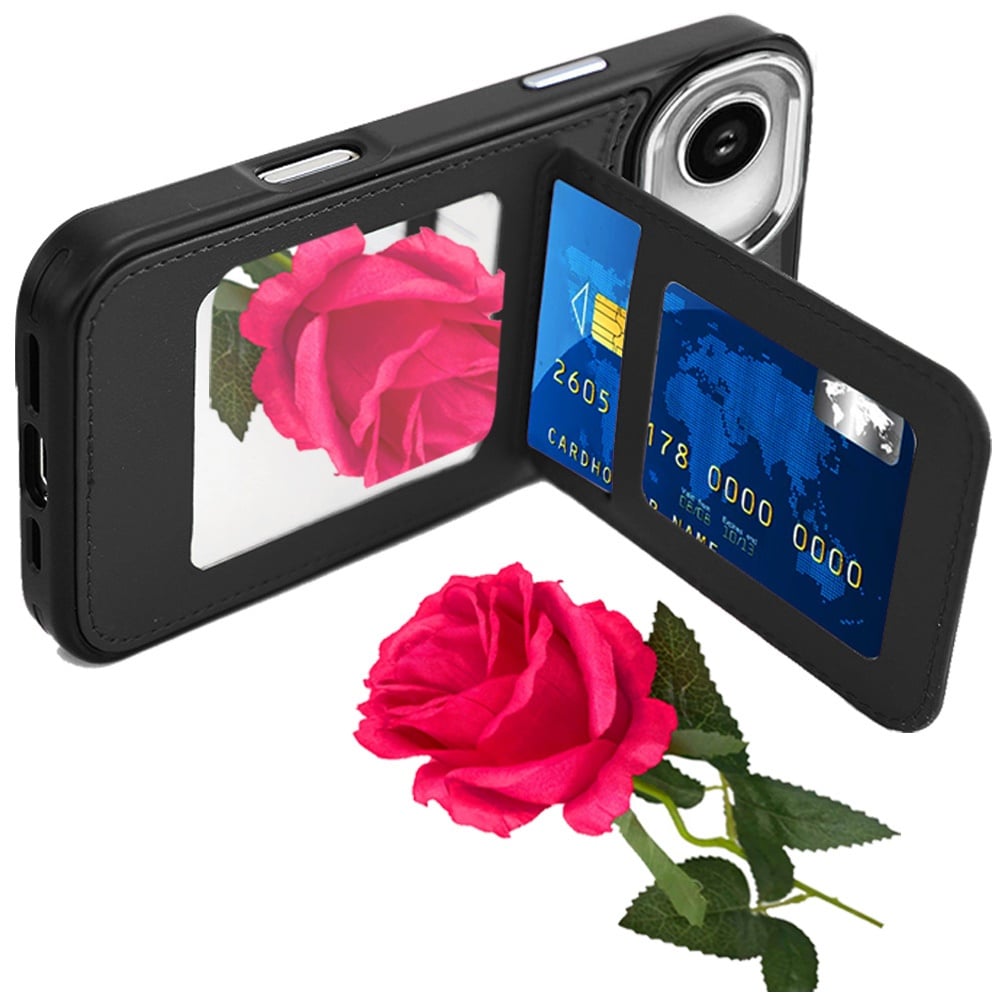 For Apple iPhone 17 Air (6.6") PU Leather Wallet Cover with Credit Card Holder, Kickstand & Mirror Inside Slim Fit TPU & PC Hybrid Design Case Cover