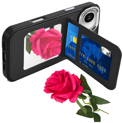 For Apple iPhone 17 Air (6.6") PU Leather Wallet Cover with Credit Card Holder, Kickstand & Mirror Inside Slim Fit TPU & PC Hybrid Design Case Cover