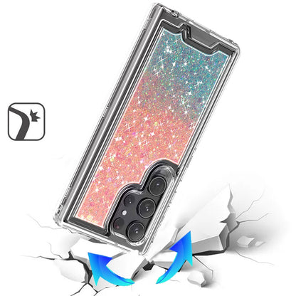 For Apple iPhone 17E /16E Epoxy Bling Glitter Sparkly 3-in-1 Transparent Hybrid Full-Body Shockproof PC Bumper Case Cover Pink + Blue