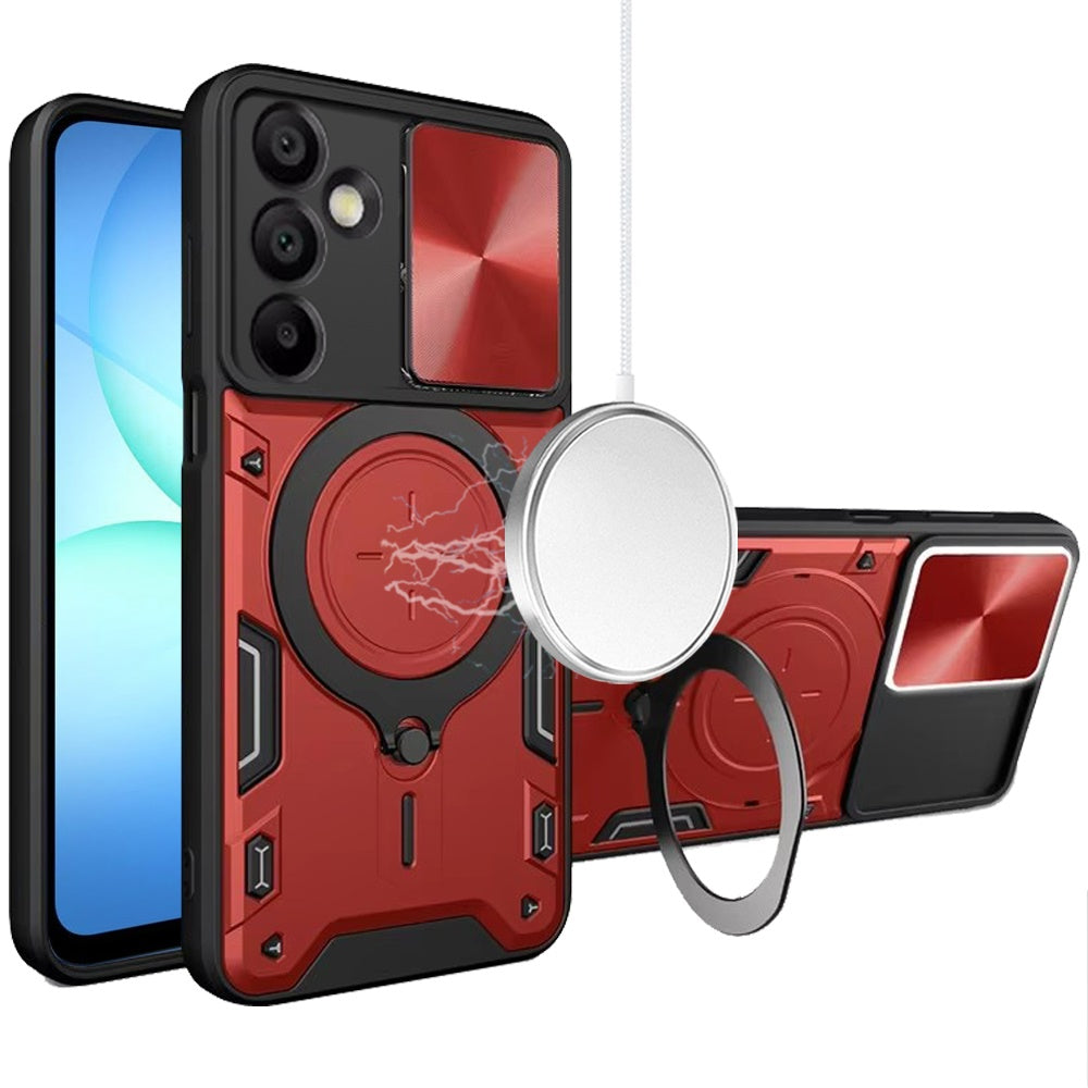 For Samsung Galaxy A17 5G Hybrid Magnetic 360° Ring Kickstand, MagSafe Compatible, Durable Full Camera Lens Protection Case Cover