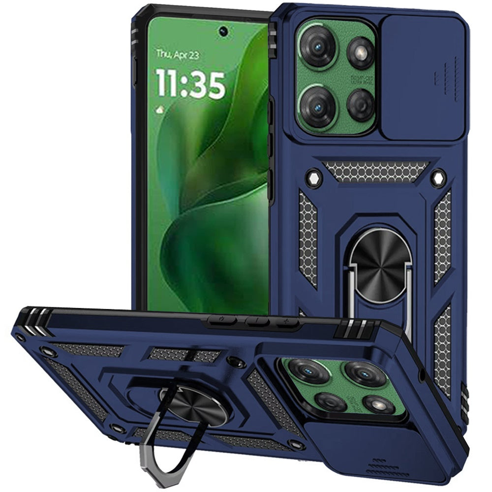 For Motorola Moto G Power 5G 2025 Hybrid Ring Shockproof with 360° Rotate Ring Kickstand, Camera Lens Protection, Soft Edge Bumper Case Cover
