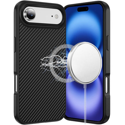 For Apple iPhone 17 Air (6.6") Carbon Fiber Design with Magnetic HQ 2.0mm Thick Hybrid Shockproof Rubber Hard PC Case Cover