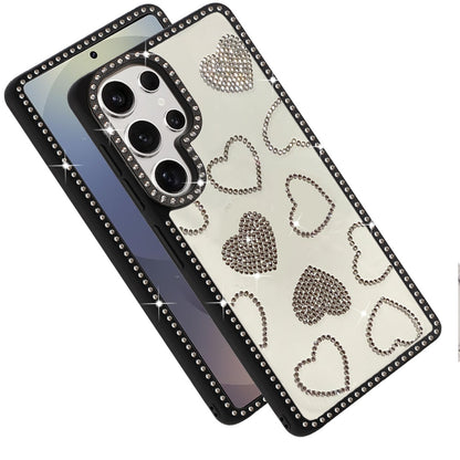 For Samsung Galaxy S25 Ultra Spread Love Glitter Shimmer Bling Diamond Edge Hybrid Drop Protection Shockproof Design Case Cover