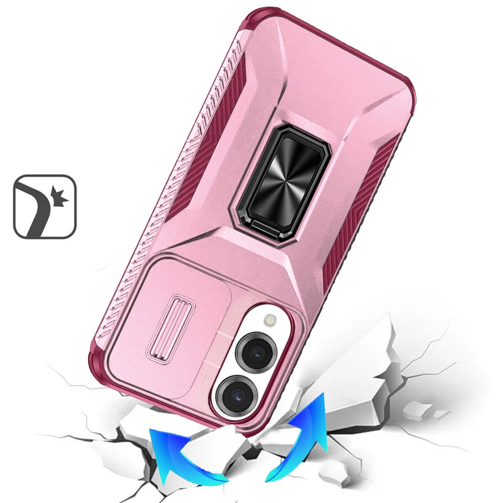 For Samsung Galaxy S25 EDGE Case, Camera Cover with Magnetic Rotation Ring Stand, Military Grade Hybrid Hard TPU Shockproof Case Cover