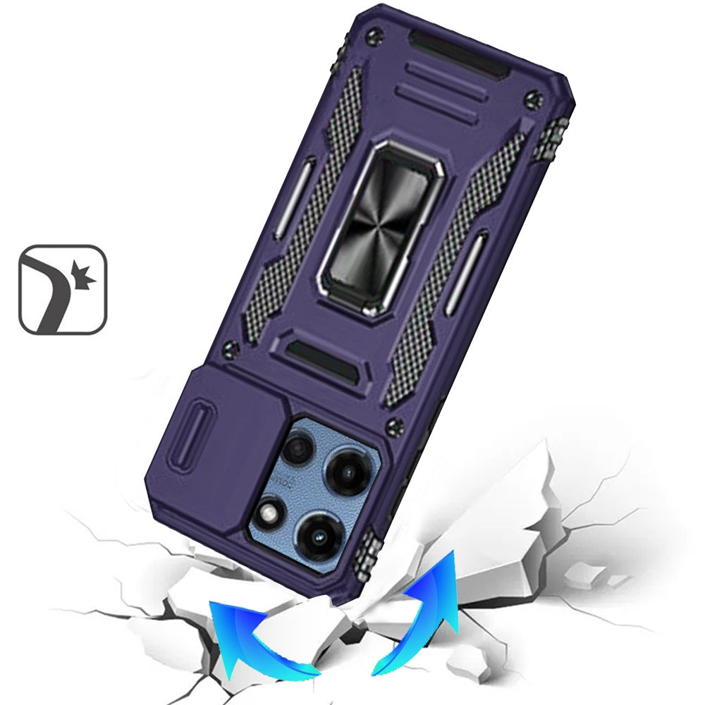 For Motorola Moto G Power 5G 2025 Tough Hybrid Case with Movable Camera Window & Metal Ring Stand Shockproof Case Cover