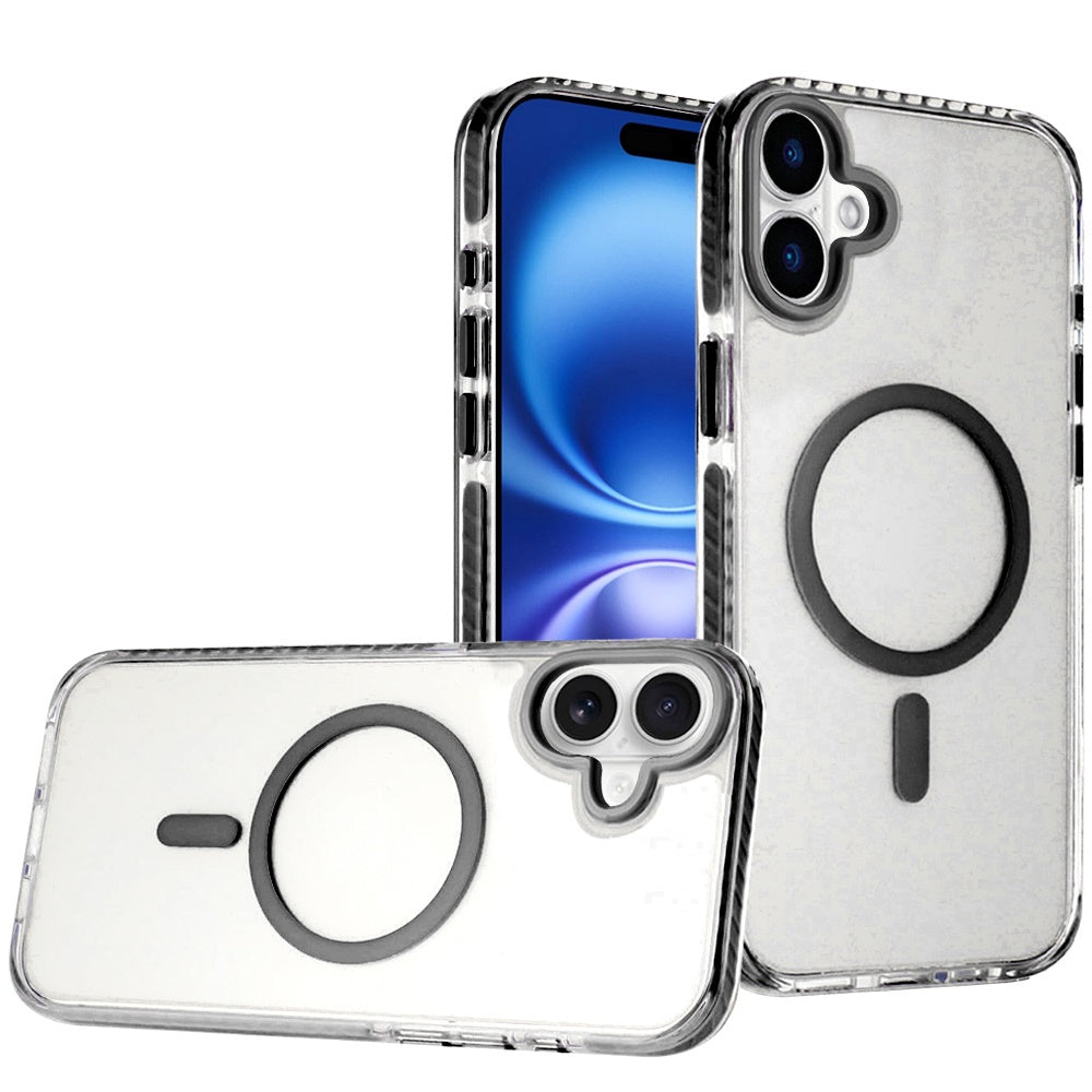 For Apple iPhone 17 Transparent Hybrid with Color-Matched Magnetic Circle, Rubber TPU Frame Hard PC Shockproof Case Cover