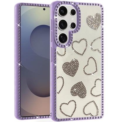 For Samsung Galaxy S25 Ultra Spread Love Glitter Shimmer Bling Diamond Edge Hybrid Drop Protection Shockproof Design Case Cover