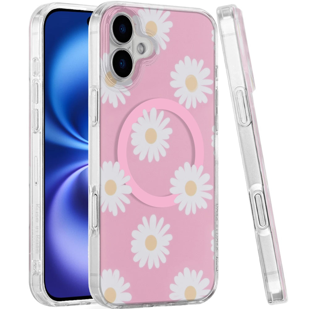For Apple iPhone 17 AIR Stylish Pattern Fashion IMD Printed Design TPU Double Layer Slim Shockproof with Magnetic Back Case Cover Daisy Aster Flower