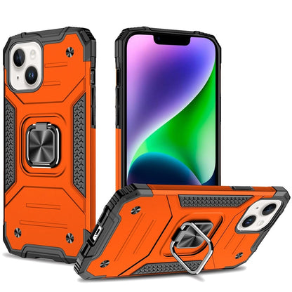 For iPhone 14/13 (6.1") Armor Hybrid Magnetic Stand with Ring Holder Kickstand Shockproof Heavy-Duty Durable Rugged TPU Dual Layer Case Cover Cosmic Orange