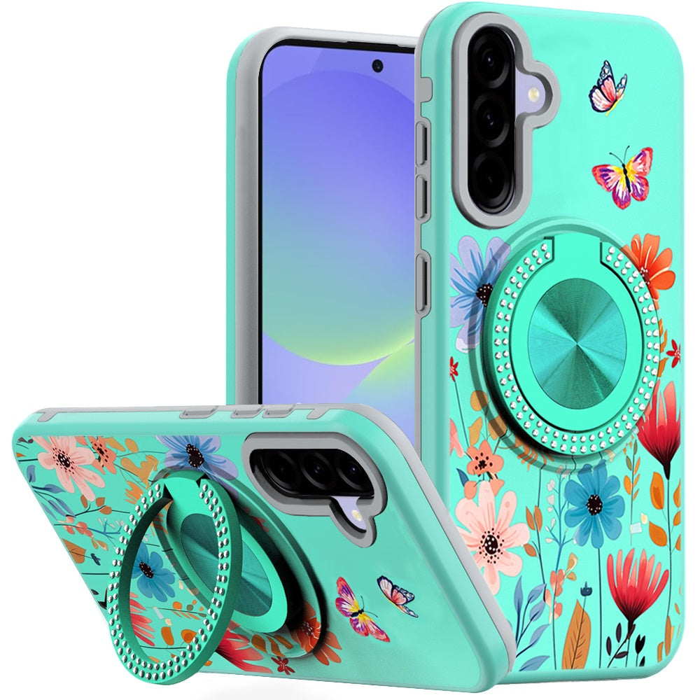 For Samsung Galaxy A36 Pattern Design Hybrid with Invisible Ring Stand & Magnetic Back, Shockproof Protective Grip Case Cover