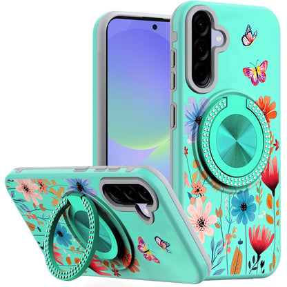 For Samsung Galaxy A36 Pattern Design Hybrid with Invisible Ring Stand & Magnetic Back, Shockproof Protective Grip Case Cover