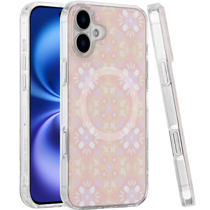 For Apple iPhone 17 Pro Stylish Pattern Fashion IMD Printed Design TPU Double Layer Slim Shockproof with Magnetic Back Case Cover Flowers Pink Gradient