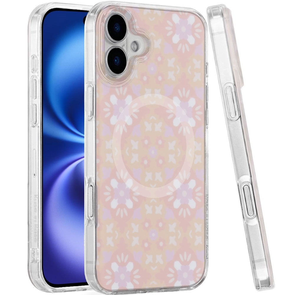 For Apple iPhone 17 AIR Stylish Pattern Fashion IMD Printed Design TPU Double Layer Slim Shockproof with Magnetic Back Case Cover Flowers Pink Gradient