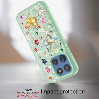 For Motorola Moto G 5G 2025 Diamond Butterfly 3D Glitter Bling Design, Slim Hybrid Sparkle Protective Cover TPU for Women Girls Case Cover Teal