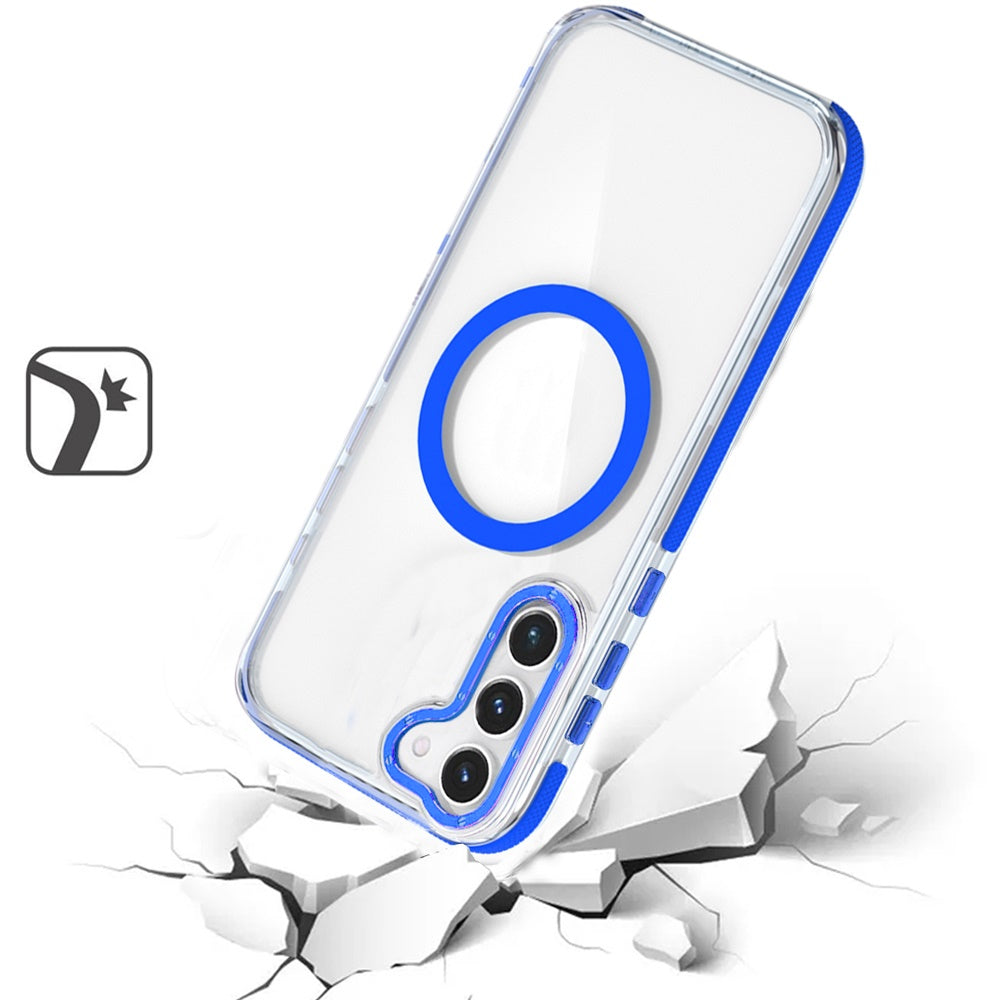 For Samsung Galaxy S22 Transparent back with Colorful Frame Strong Magnetic Circle [Compatible with Magsafe] Shockproof Case Cover