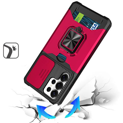 For Samsung Galaxy S26 Ultra Wallet Case with Ring Stand & Slide Camera Cover Back Credit Card Slot Holder, Military Grade Case Cover