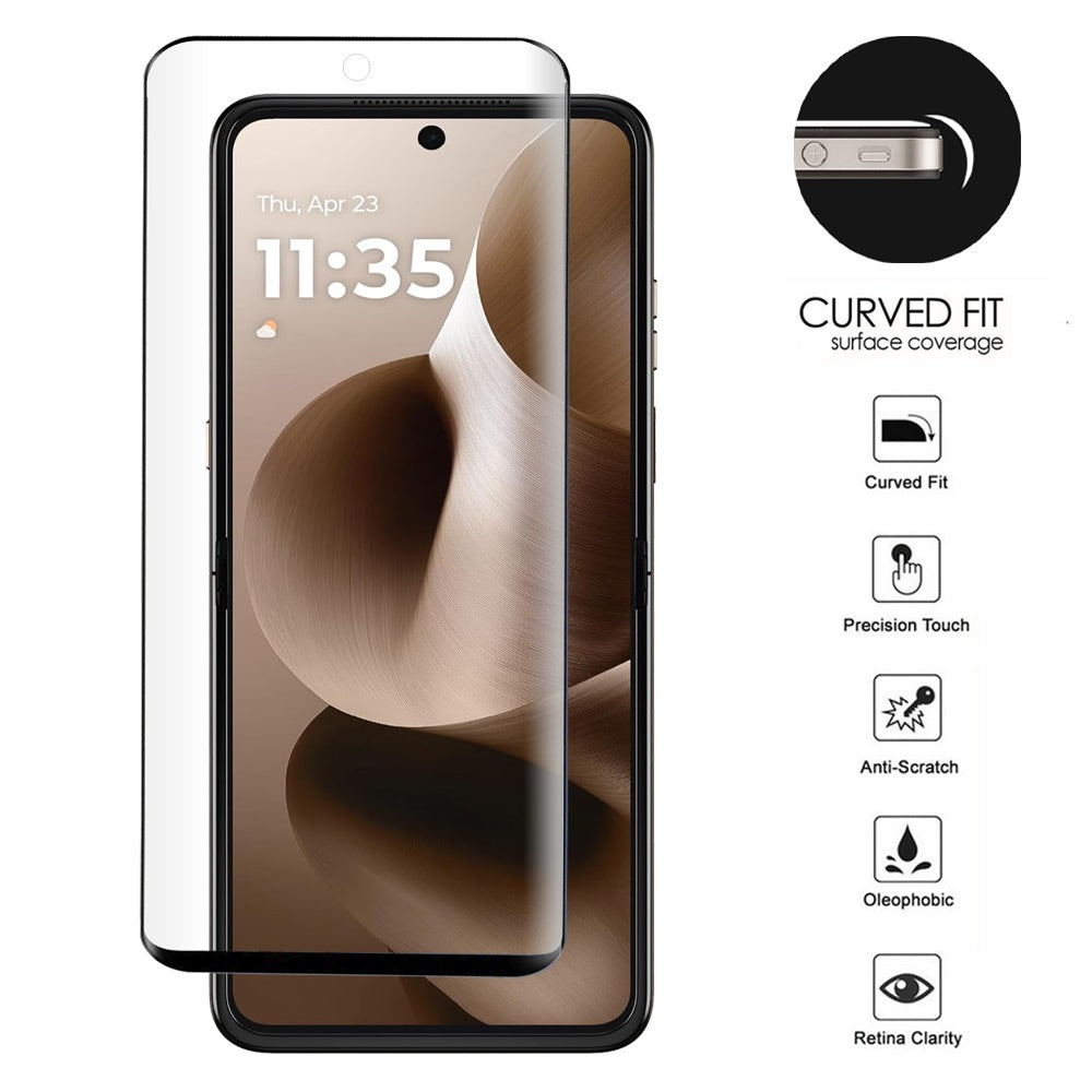 For Motorola Razr Ultra 2025 Premium Tempered Glass Screen Protector Designed to allow full functionality Fingerprint Unlock 3D Curved Edge Glass Full coverage Protector Clear Black