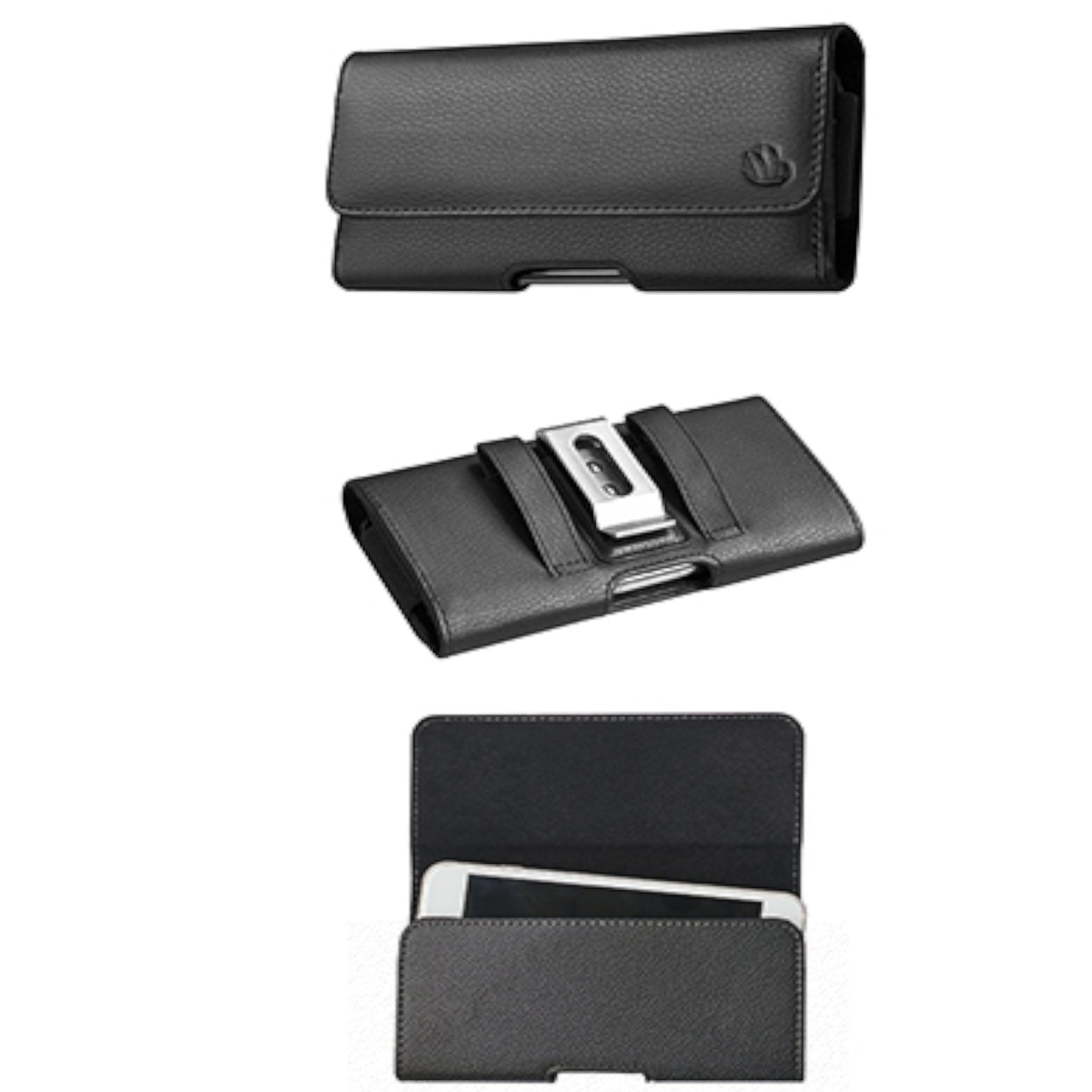 For Apple iPhone 16 Pro (6.3") Universal PU Leather Horizontal Phone Pouch Holder Carrying Case With Fixed Belt Clip Holder, Magnetic Closure [Black]