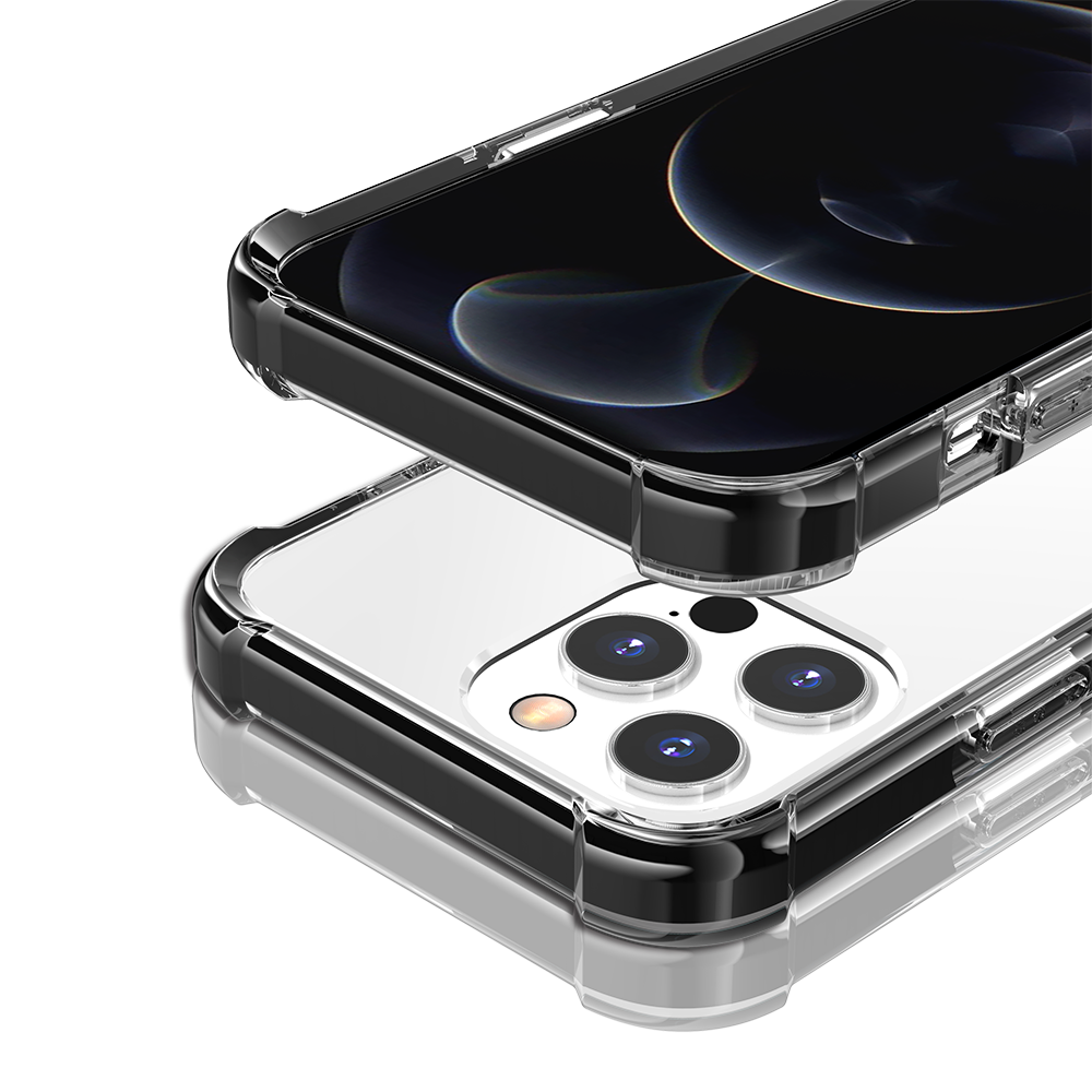 For iPhone 14/13 (6.1") Hybrid Transparent Acrylic Rubber Gummy Hard PC Silicone TPU Color Bumper Frame Shockproof Case Cover Black
