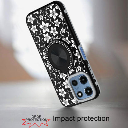 Phone Case for Motorola Moto G Play 5G 2026 Magnetic Ring Stand Matte Metal Hybrid Car Mount Friendly Shockproof Rotational Grip Diamond Design Pattern Cover Classic Floral