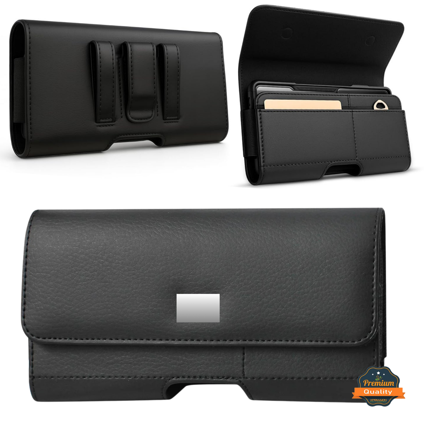 For Samsung Galaxy S25 EDGE Magnetic Leather Pouch with Belt Clip, Secure Magnetic Closure, Soft Lining, Card Holder Slot, Fits 6.5"- 7.0" Phones Case Cover Black