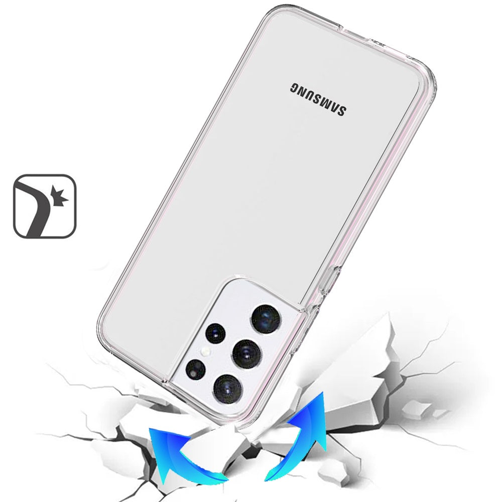 For Samsung Galaxy S21 Ultra Transparent Shock Absorption PC + TPU Rubber Gel Thick 3mm Hybrid Silicone Slim Fit Back Case Cover Clear