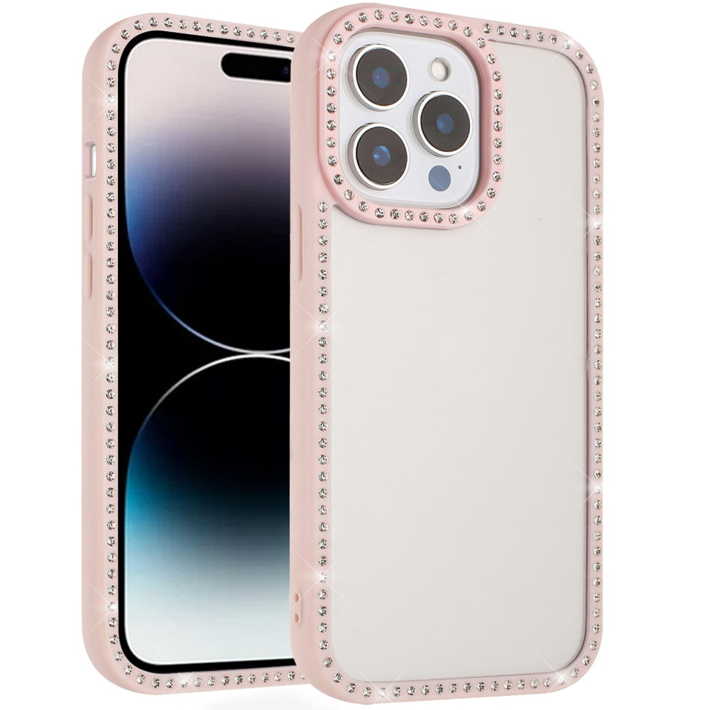 For Samsung Galaxy A36 Diamond Full Rhinestone Clear Hybrid Protective, Sparkly Bling Transparent Shockproof Bumper All Around Case Cover Light Pink