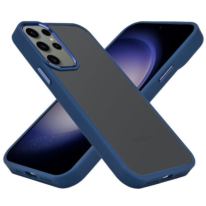 For Samsung Galaxy A17 5G Slim Fit Hybrid Transparent Thick Acrylic with Metal Buttons Frame Protective Hard PC + TPU Shockproof Case Cover Blue