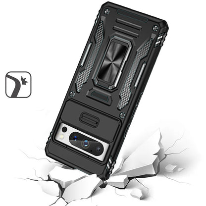 For Google Pixel 9 Pro XL Tough Hybrid Case with Movable Camera Window & Metal Ring Stand Shockproof Case Cover