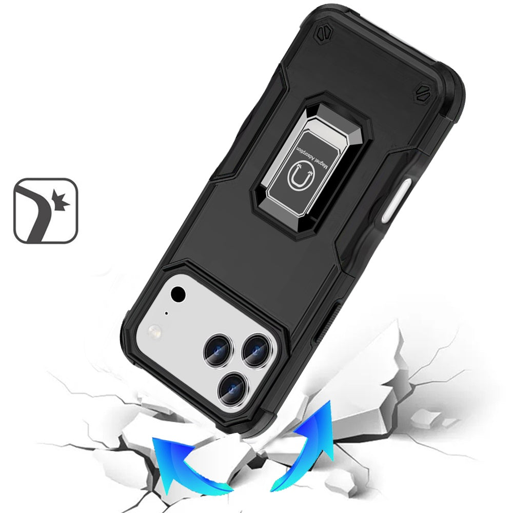 For Apple iPhone 17 Pro Max (6.9") Hybrid Stand Magnetic Ring Holder Kickstand Heavy Duty Rugged Drop Silicone & Hard PC Shockproof Case Cover