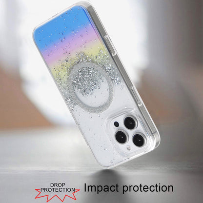 For Apple iPhone 16 Pro Glitter Epoxy Magnetic Hybrid Shockproof Protection Clear Back Secure Grip Stylish Durable Design Case Cover Colorful