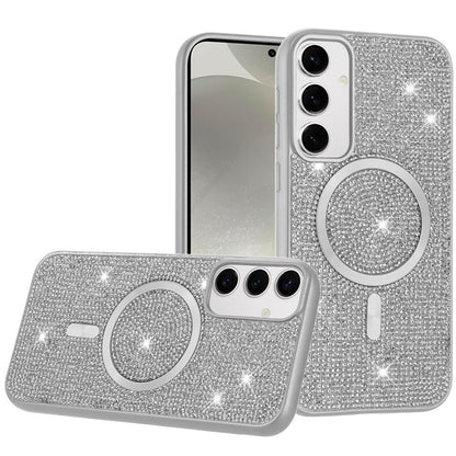 For Samsung Galaxy S25 /S24 Sparkly Diamond Bling Case Rhinestone Skin Hybrid with Magnetic Circle, MagSafe Compatible Case Cover