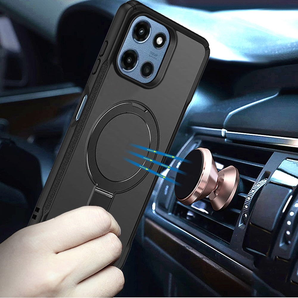 Phone Case for Motorola Moto G Play 5G 2026 Magnetic Ring Stand Matte Finish Shockproof Grip Slim Armor Heavy Duty TPU Protective Hybrid Cover Black