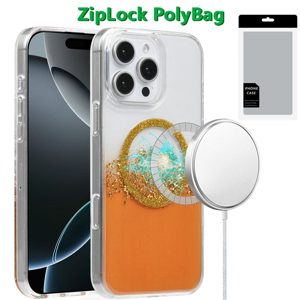For Apple iPhone 16 Pro Glitter Epoxy Magnetic Hybrid Shockproof Protection Clear Back Secure Grip Stylish Durable Design Case Cover Colorful