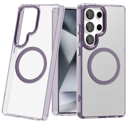 For Samsung Galaxy S24 Ultra Transparent Back Hybrid Case - Magnetic Circle, Color Frame, Metal Buttons, MagSafe Compatible Case Cover