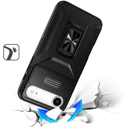 For Apple iPhone 17 Air (6.6") Wallet Case with Ring Stand & Slide Camera Cover Back Credit Card Slot Holder, Military Grade Case Cover