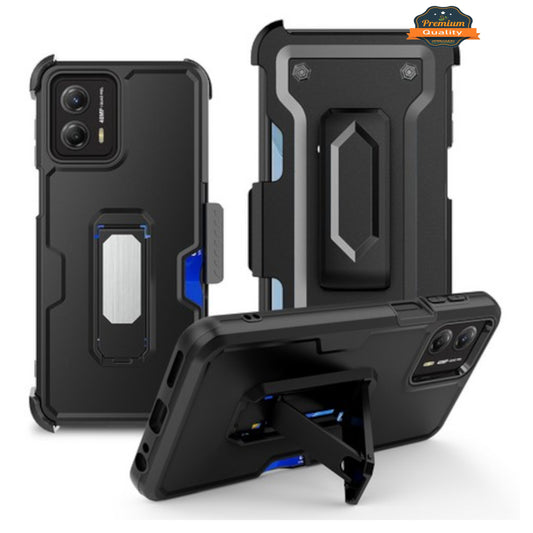For Motorola Moto G Stylus 5G 2025 Hybrid Wallet Case with Invisible ID Card Slot, Kickstand, Holster Belt Clip, Heavy-Duty Protection Case Cover Black