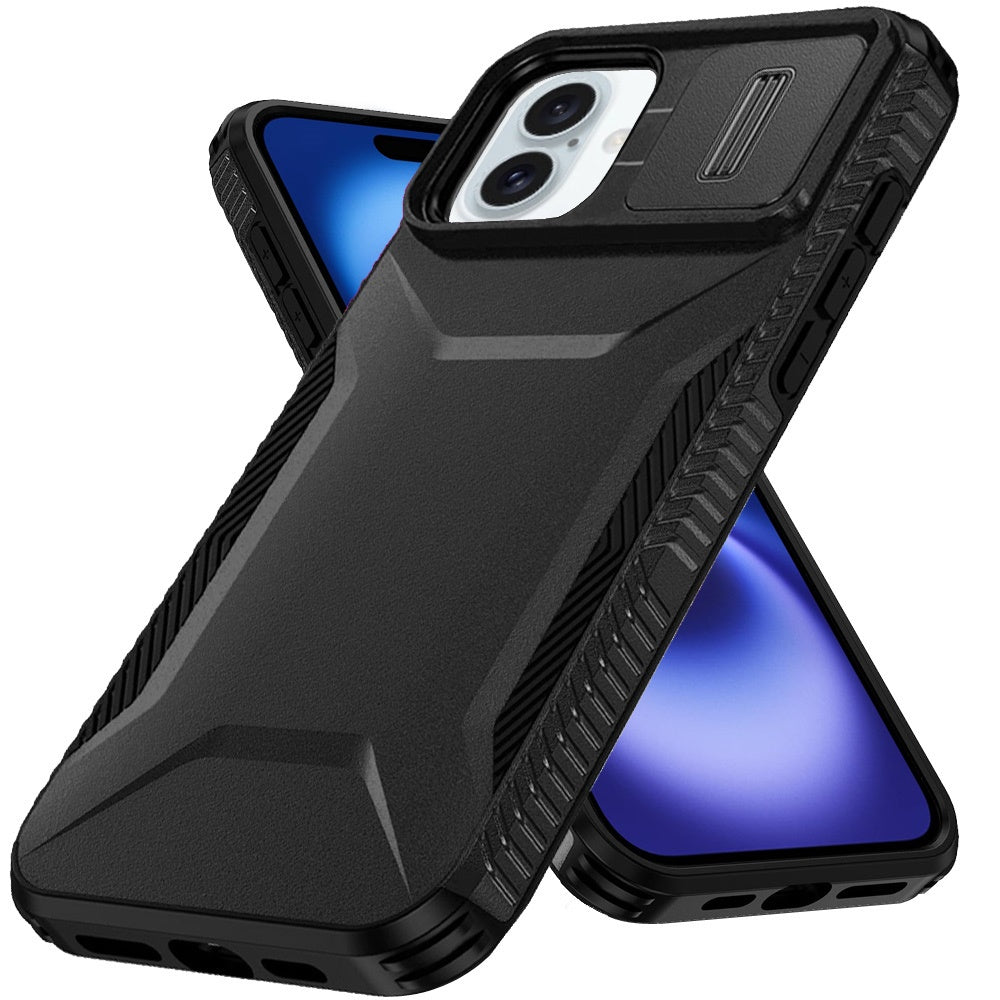 For Apple iPhone 17 (6.3") Slim Fit Shockproof Hybrid with Slide Camera Window Covering, Rugged Tpu Silicone Hard PC Bumper Case Cover