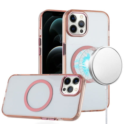 For Apple iPhone 12 Pro Max Transparent Back Hybrid Case - Magnetic Circle, Color Frame, Metal Buttons, MagSafe Compatible Case Cover
