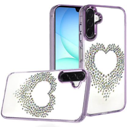 For Samsung Galaxy A17 5G Angel Hearts Bling Glitter Diamond Hybrid TPU Cover, Colorful Frame Shockproof Protective Back Case Cover Silver