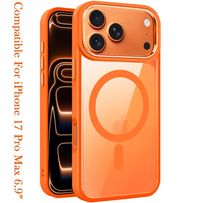Phone Case for Apple iPhone 17 Pro Max (6.9") Clear Acrylic Magnetic Circle Shockproof Hybrid Metal Button Drop Protection Rugged Slim TPU Durable Armor Cover