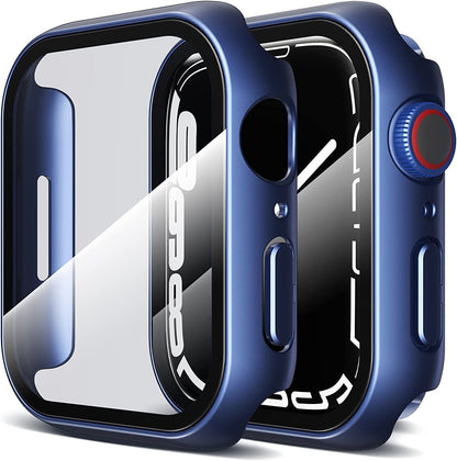 For Apple Watch Size 46mm Hard PC Electroplate Frame Face Full Coverage Protective with Tempered Glass Screen Protector Case Cover