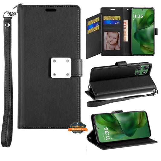 For Samsung Galaxy S21 Ultra Wallet Case with ID/ Card Holder, Wristlet Strap, Magnetic TPU Protective Shockproof Folio Flip Case Cover Black