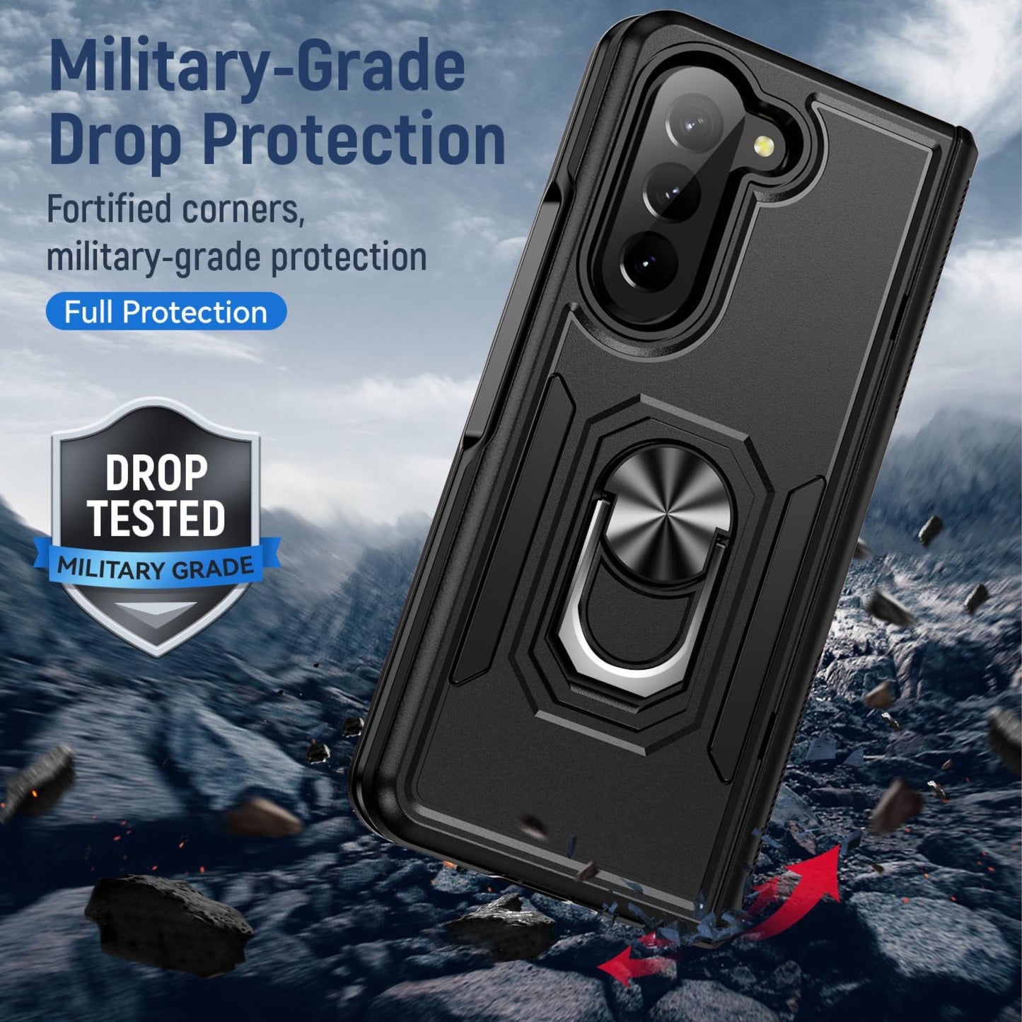 For Samsung Galaxy Z Fold 7 Shockproof Hybrid Dual Layer PC + TPU with Metal Ring Kickstand Heavy Duty Armor Shell Case Cover