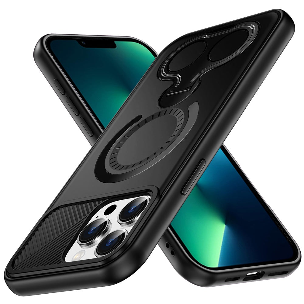 For Apple iPhone 13 Pro Max Hybrid with Invisible 2 Hole Ring Stand Magnetic back Car Mount Friendly Protector Case Cover Black