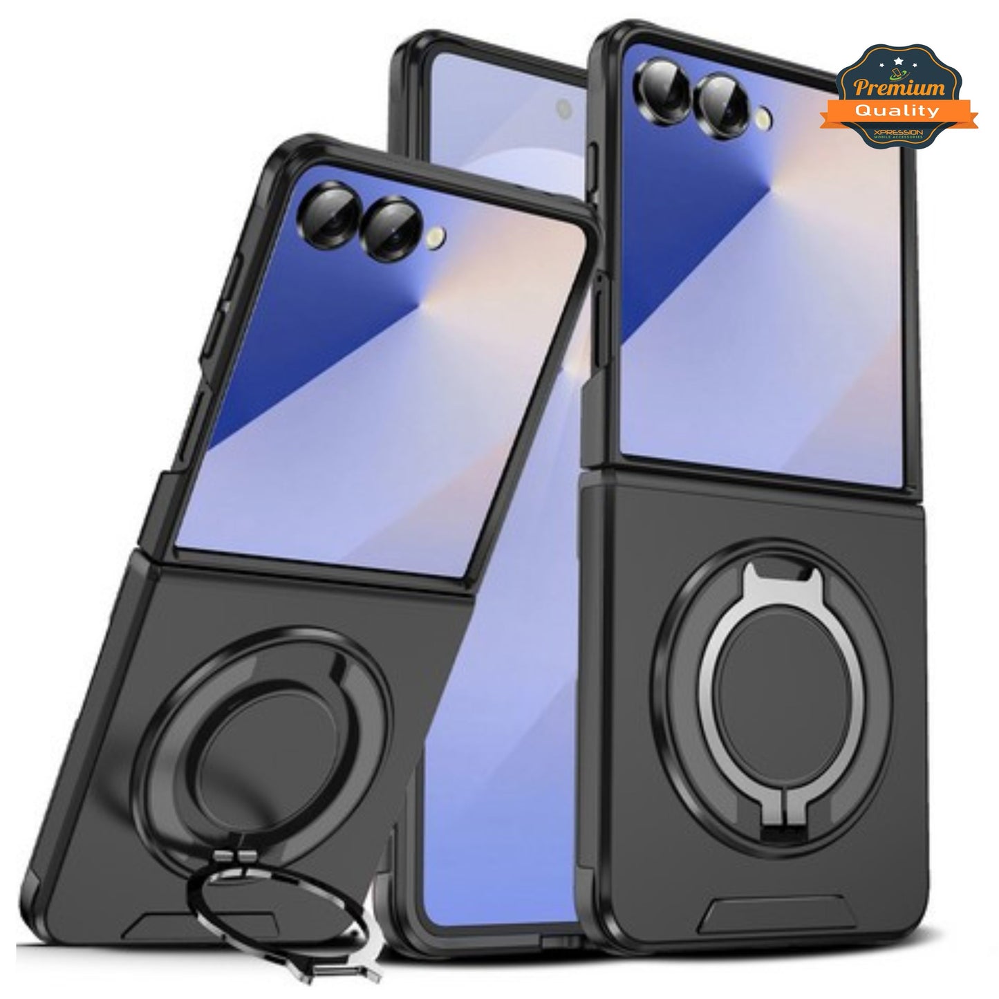 For Samsung Galaxy Z Flip 7 Hybrid Case with 360° Magnetic Ring Stand, Camera Slide Protector & Compatible with MagSafe Case Cover